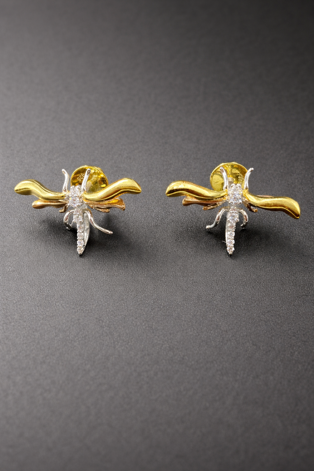 Dragonfly Stud Earrings | Two-Tone 925 Silver