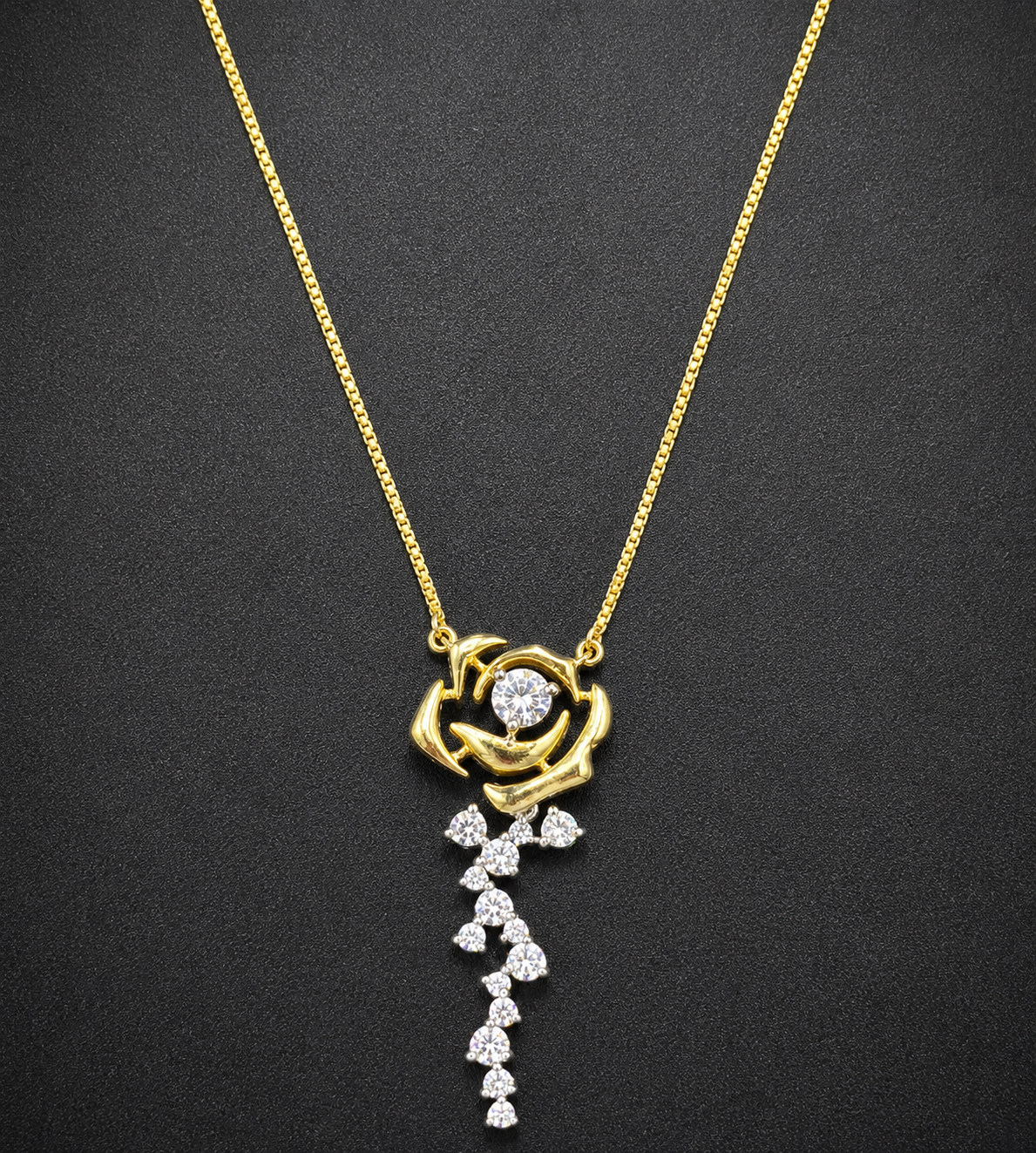 925 Sterling Silver Rose Pendant Necklace with Cascading Diamonds