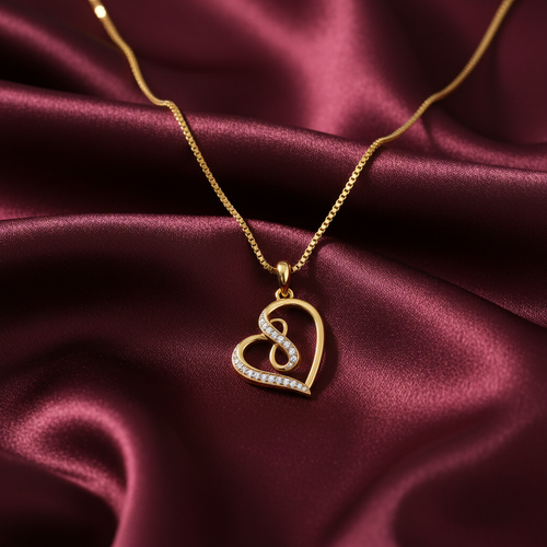 Gold Infinity Heart Pendant on Silk