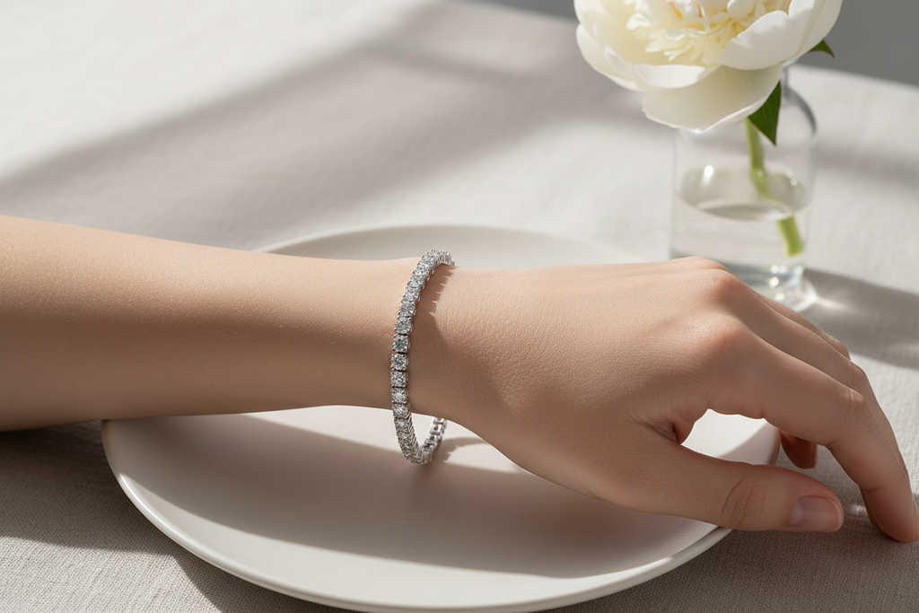 Tennis bracelet worn on wrist – lifestyle shot
